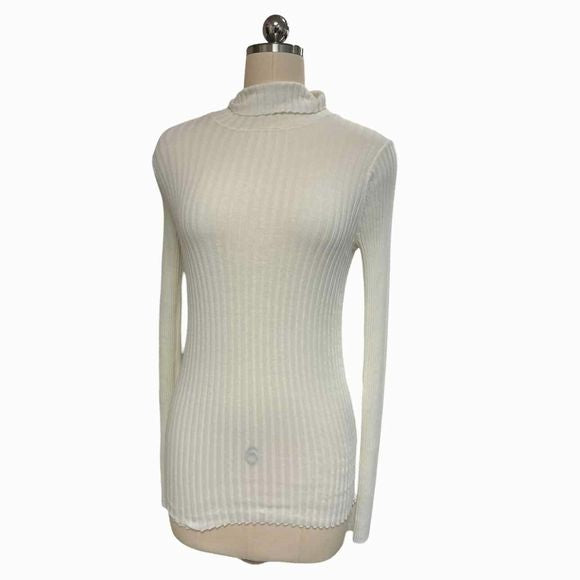 ANINE BING CLARE RIBBED COTTON IVORY TURTLENECK SIZE M