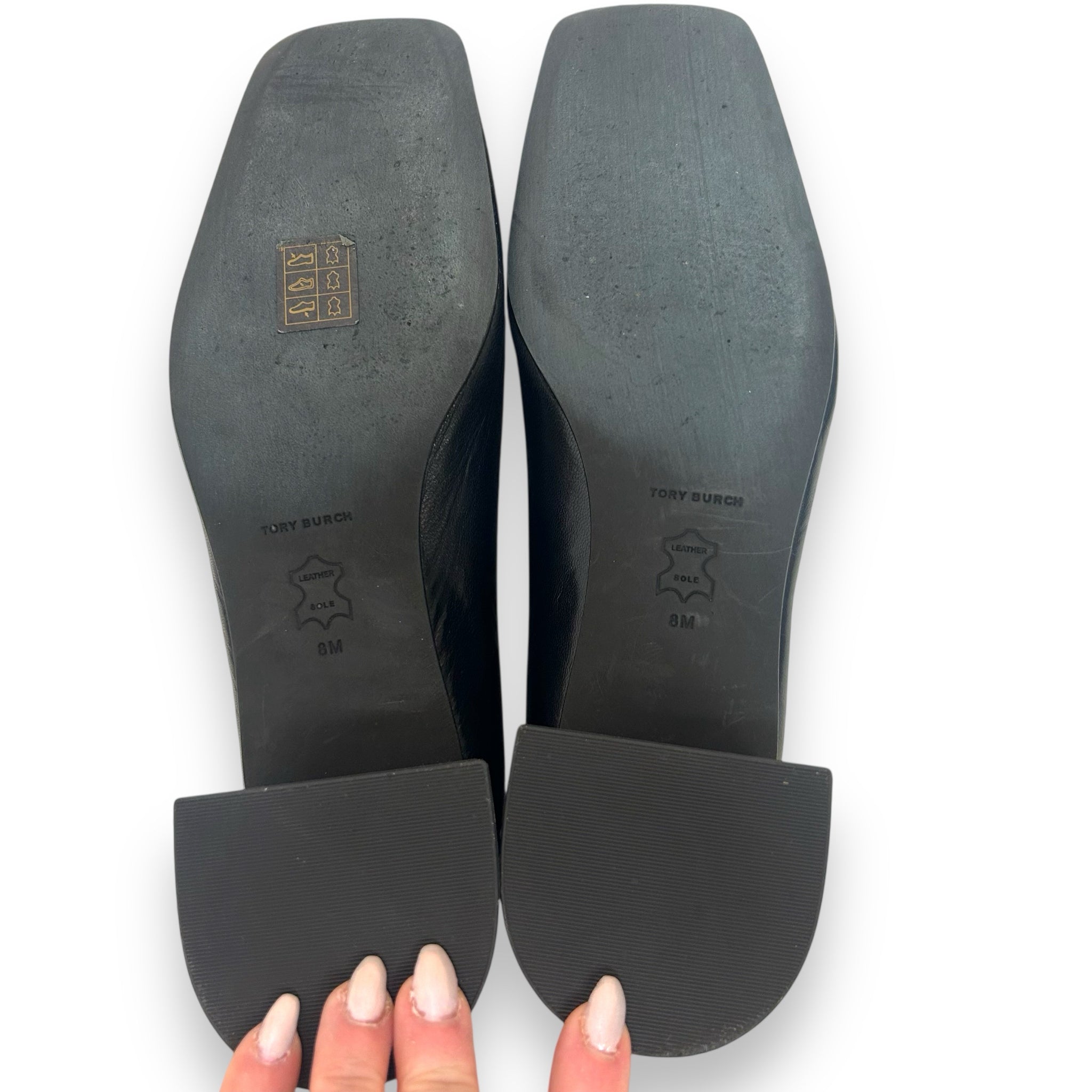 TORY BURCH GEORGIA LEATHER SQUARE TOE PUMPS PERFECT BLACK SIZE 8