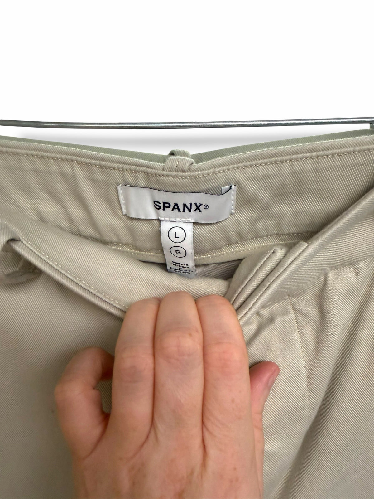 SPANX HIGH RISE WIDE LEG STRETCH BONE IVORY PANTS SIZE LARGE