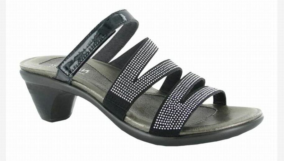NAOT  NEW! RHINESTONE BLACK PATENT SLIP ON FORMAL DRESS SANDALS SIZE: 39