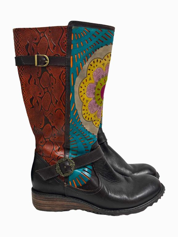 SPRING STEP L'ARTISTE HAVOD TALL LEATHER DETAILED BOOTS SIZE: 10