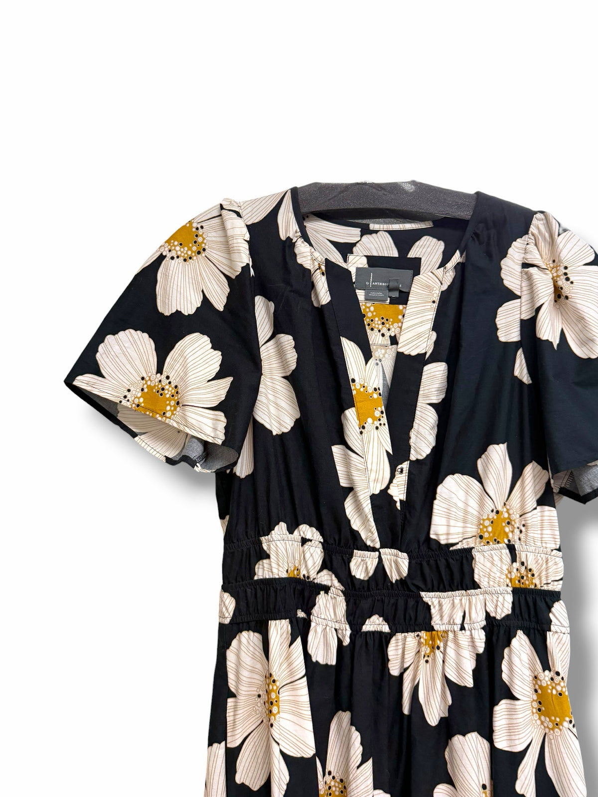 ANTHROPOLOGIE SOMERSET BLACK WHITE FLORAL TIERED MAXI DRESS SIZE SMALL