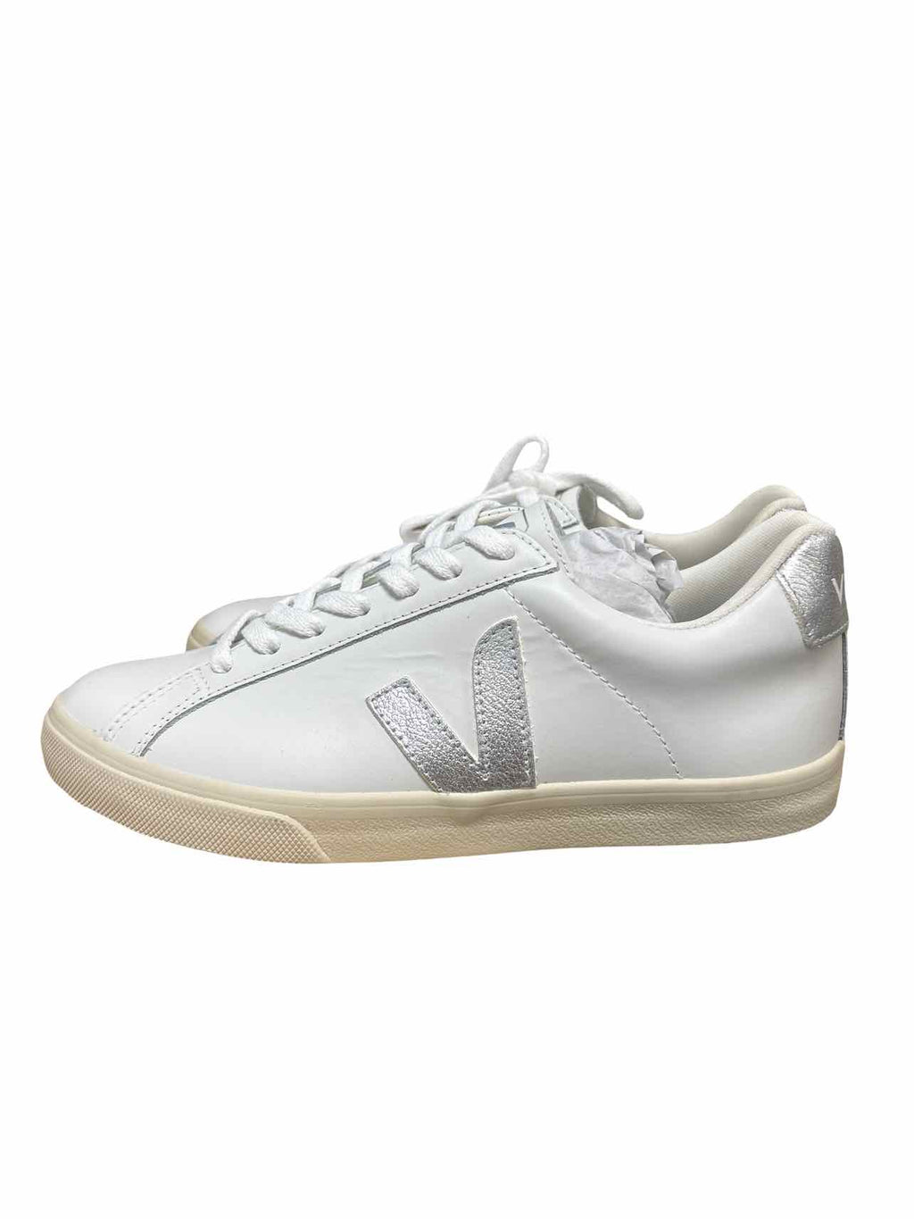 VEJA ESPLAR EXTRA WHITE SILVER LEATHER SNEAKER TRAINER SIZE: 8