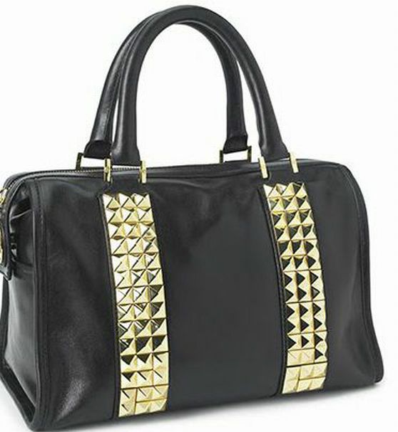 TORY BURCH LEATHER STUDDED BLACK SATCHEL