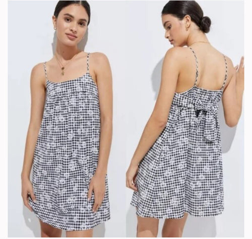 ANTHROPOLOGIE AMADI CHECKED DAISY PRINT SHORT SUNDRESS SIZE SMALL