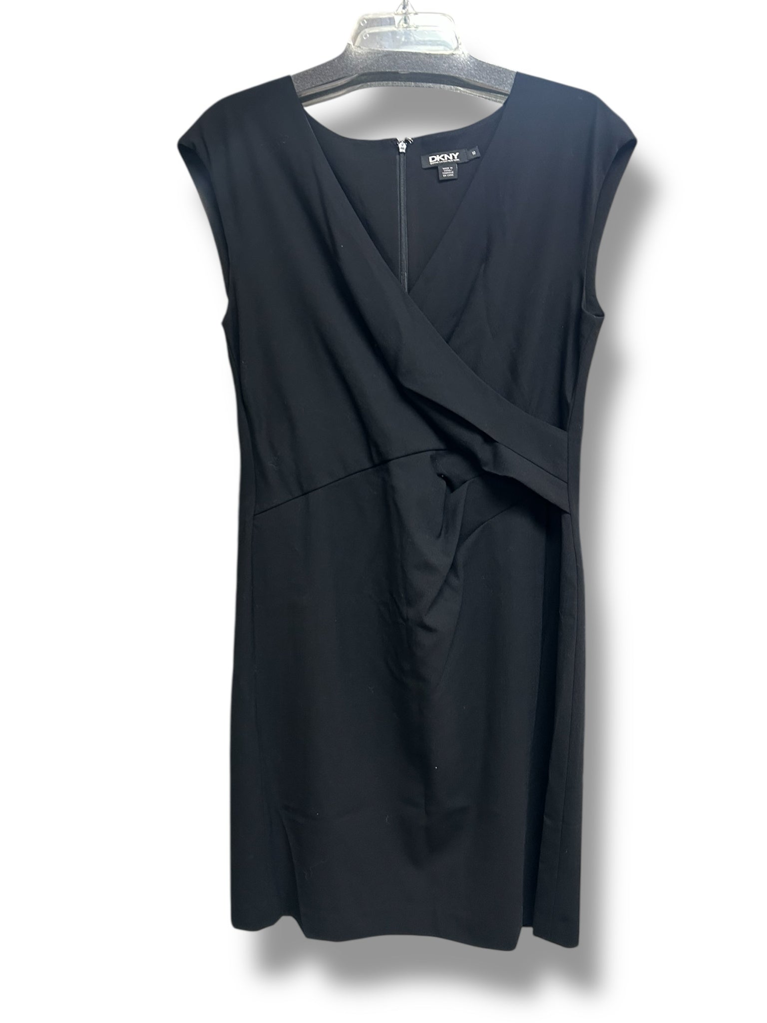 DONNA KARAN DKNY BLACK WOOL FAUX WRAP SHEATH DRESS SIZE 10