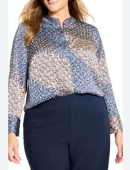 NIC+ZOE MONOGRAM MIX PRINT BLOUSE SIZE: XL