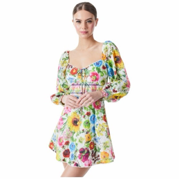 ALICE & OLIVIA CRAWFORD MINI DRESS IN SUNDAY STROLL MULTI SIZE 6