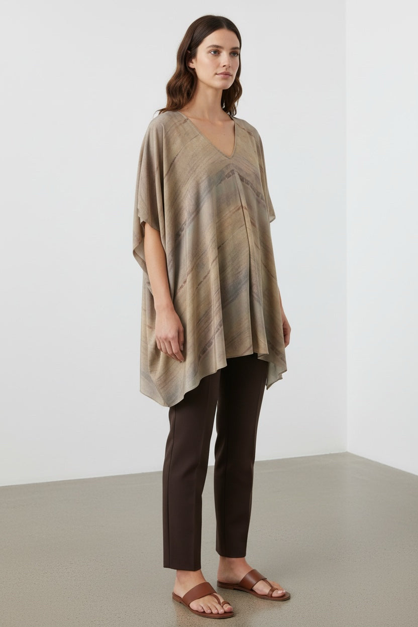 EILEEN FISHER SILK GROVE PRINT TUNIC V NECK BLOUSE SIZE XS