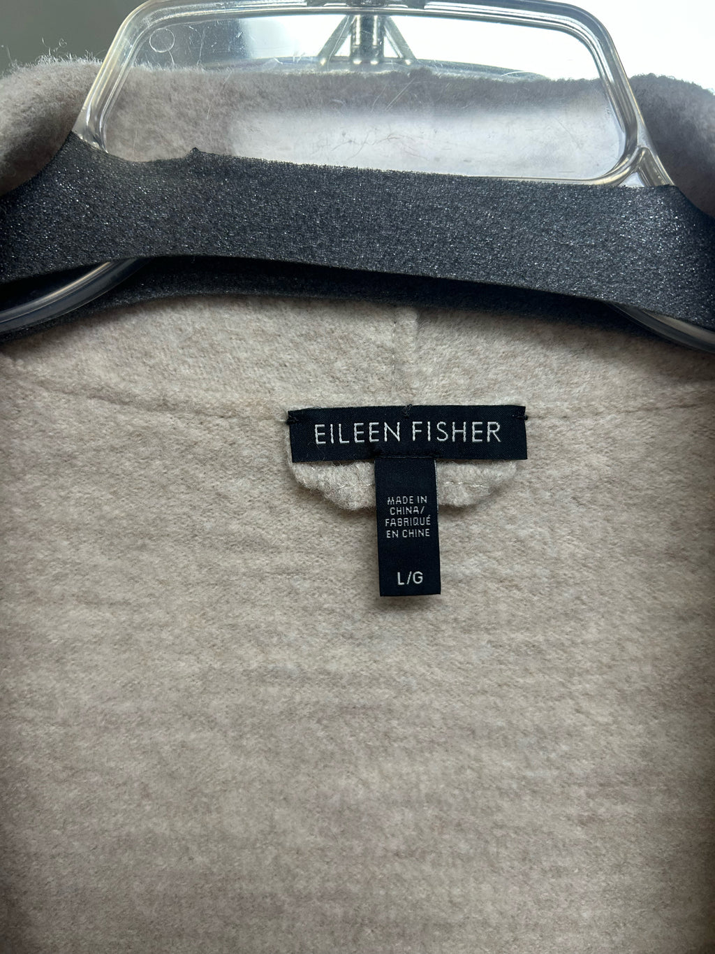 EILEEN FISHER BEIGE BOILED WOOL OPEN FRONT KNEE LENGTH CARDIGAN SIZE LARGE