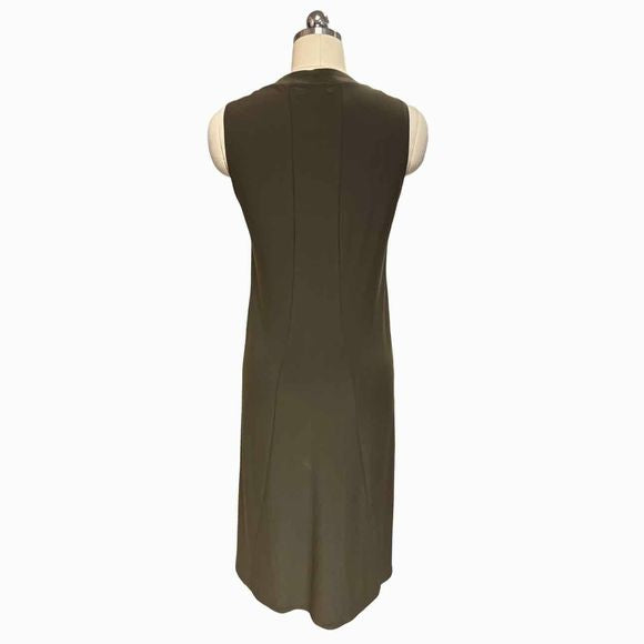 SYMPLI HIGH SLIT OVER UNDER BUTTON FRONT OLIVE TUNIC TOP SIZE 4