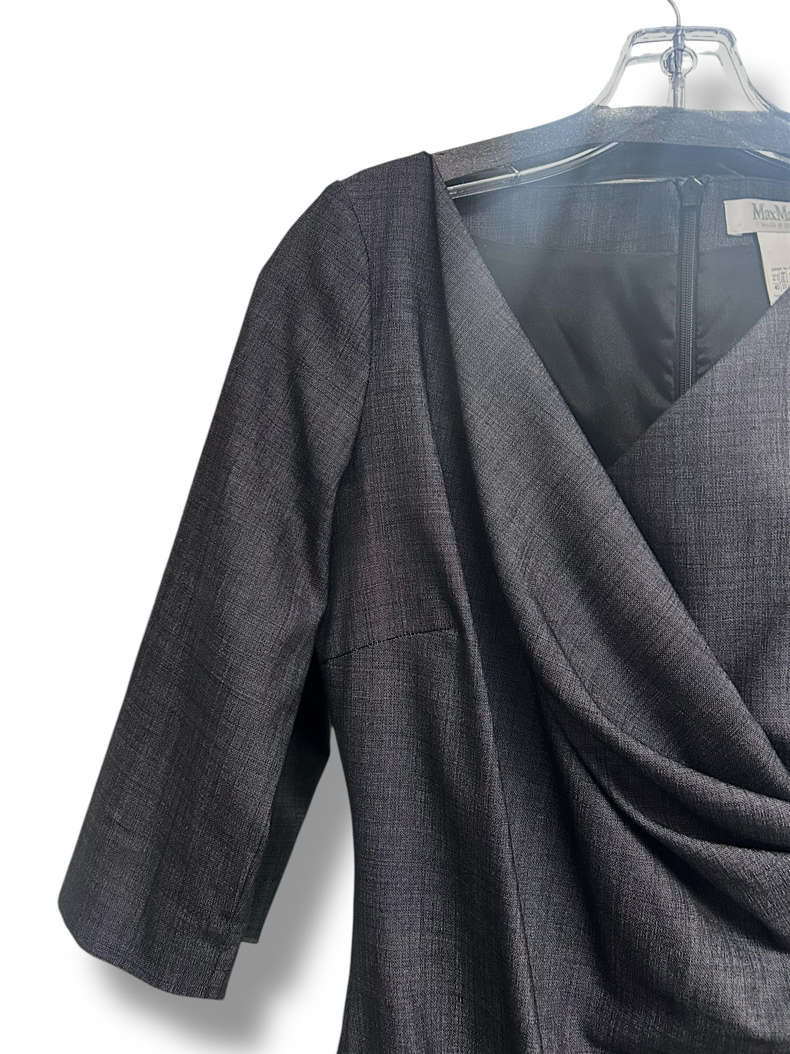 MAX MARA FAUX WRAP PLEATED SURPLICE NECKLINE PENCIL DRESS SIZE 10