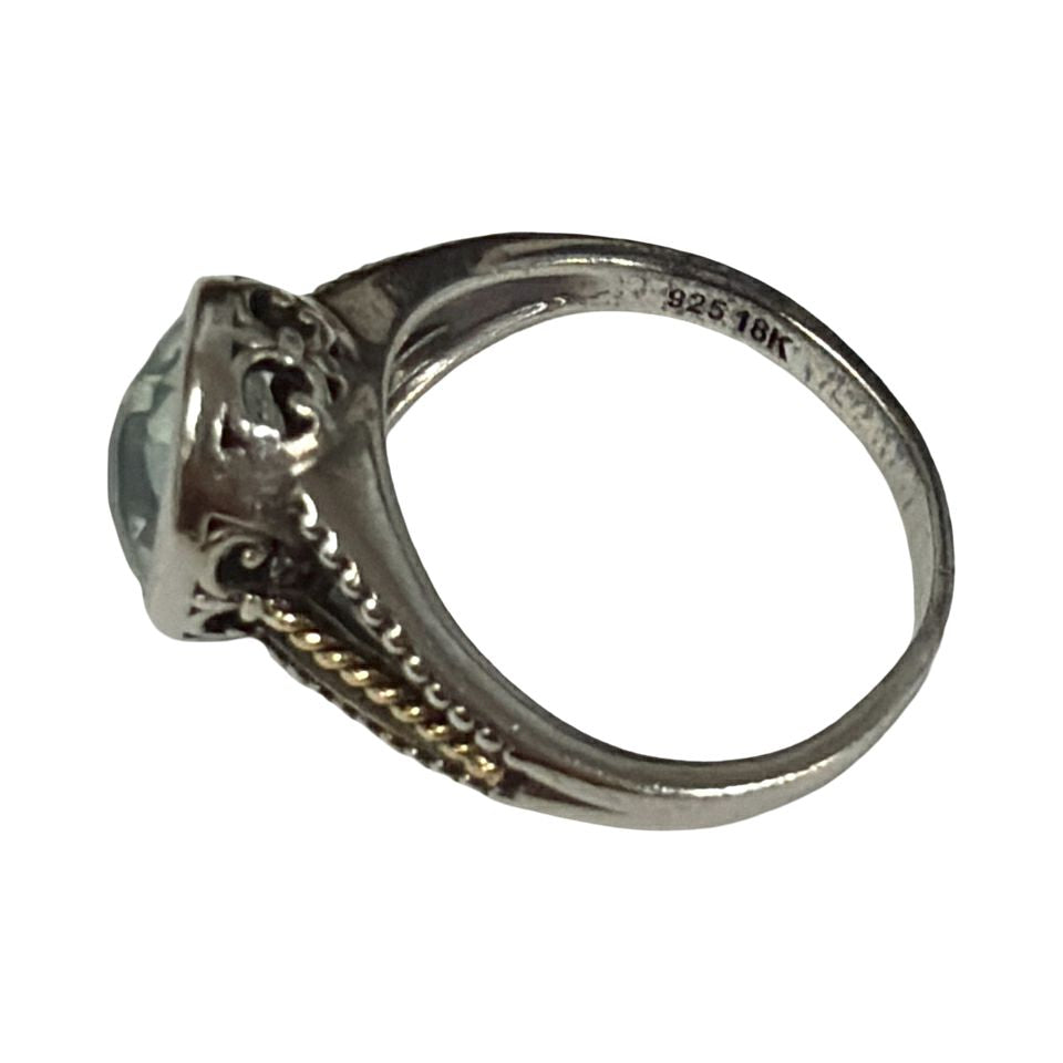 EFFY BEZEL SET OVAL GREEN AMETHYST 925 STERLING 18K GOLD RING