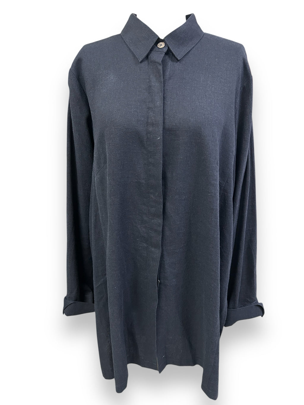CHARLOTTE KELLOG BARBARA LINEN DARK NAVY BUTTON FRONT TUNIC SIZE XXXL