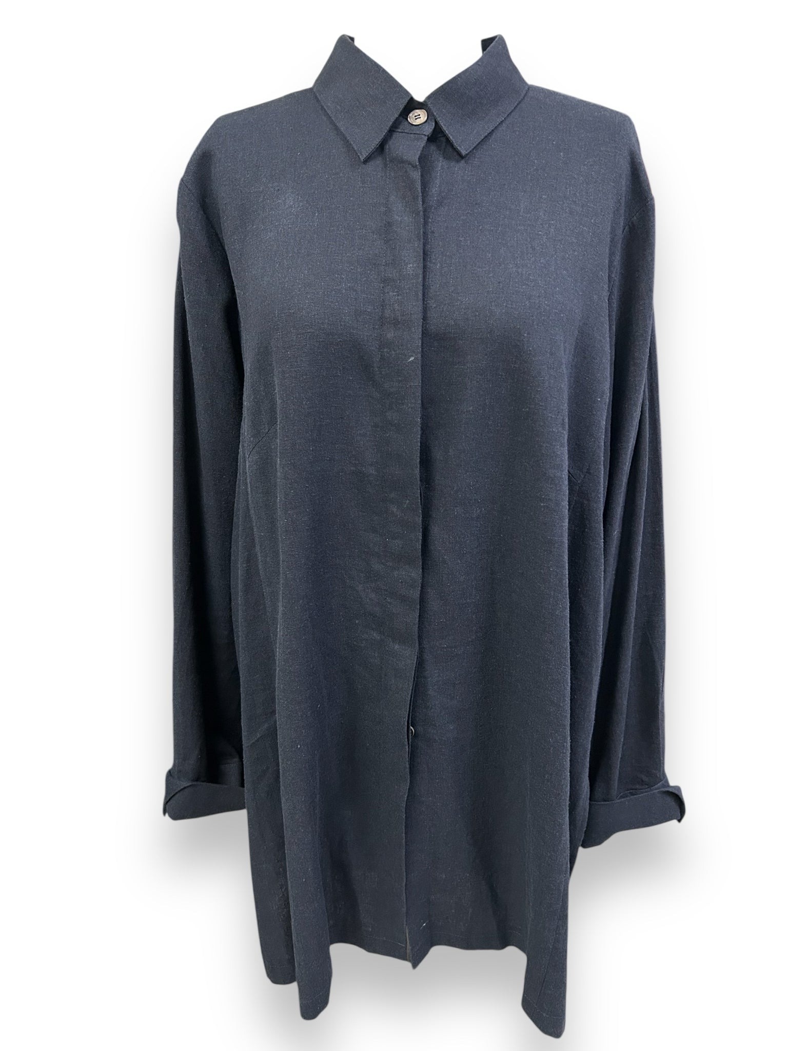 CHARLOTTE KELLOG BARBARA LINEN DARK NAVY BUTTON FRONT TUNIC SIZE XXXL