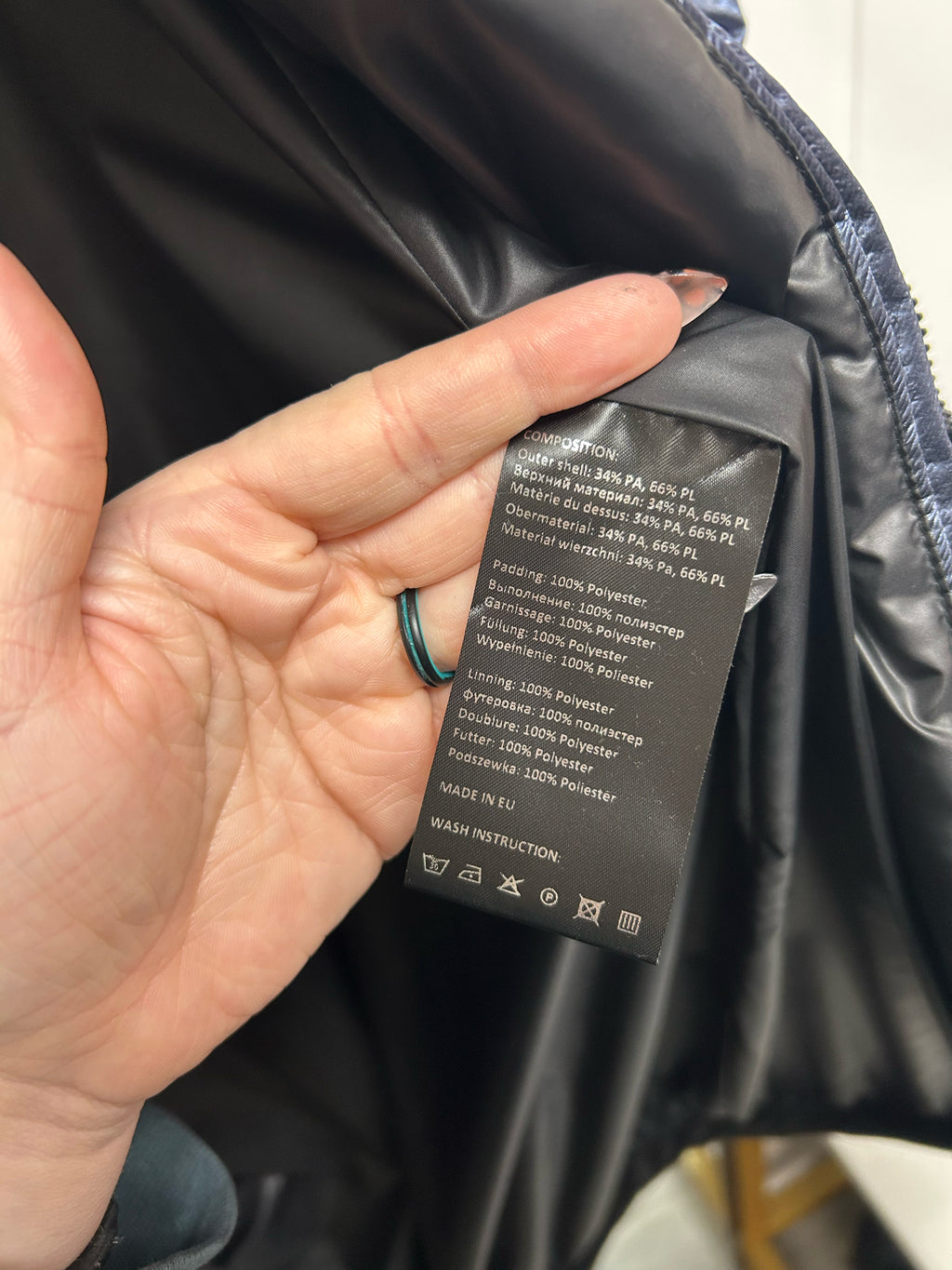 MARA GIBBUCCI IRIDESCENT BLUE HOODED COCOON PUFFER COAT SIZE  LARGE