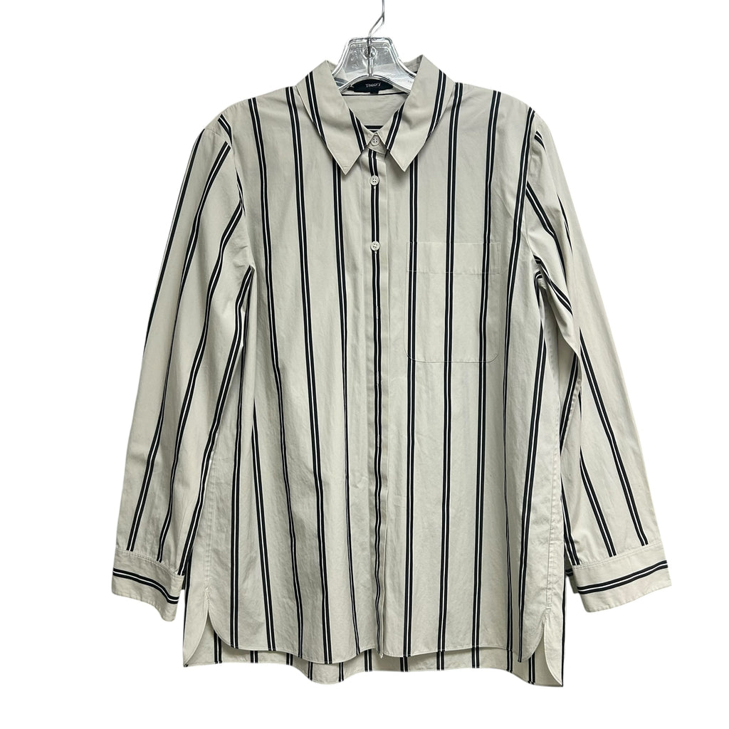 THEORY MENSWEAR BUTTON DOWN VENTURA STRIPE BLOUSE SIZE MEDIUM