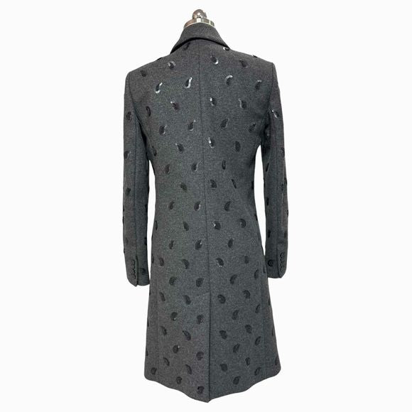 MICHAEL KORS EMBROIDERED PAISLEY CHARCOAL WOOL COAT SIZE 4 - WEARHOUSE  CONSIGNMENT