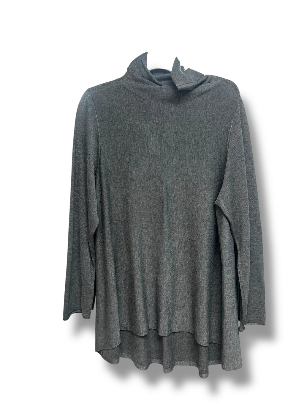 EILEEN FISHER GRAY DRAPED MOCK NECK LONG SLEEVE MERINO WOOL BLEND BLOUSE SIZE XL