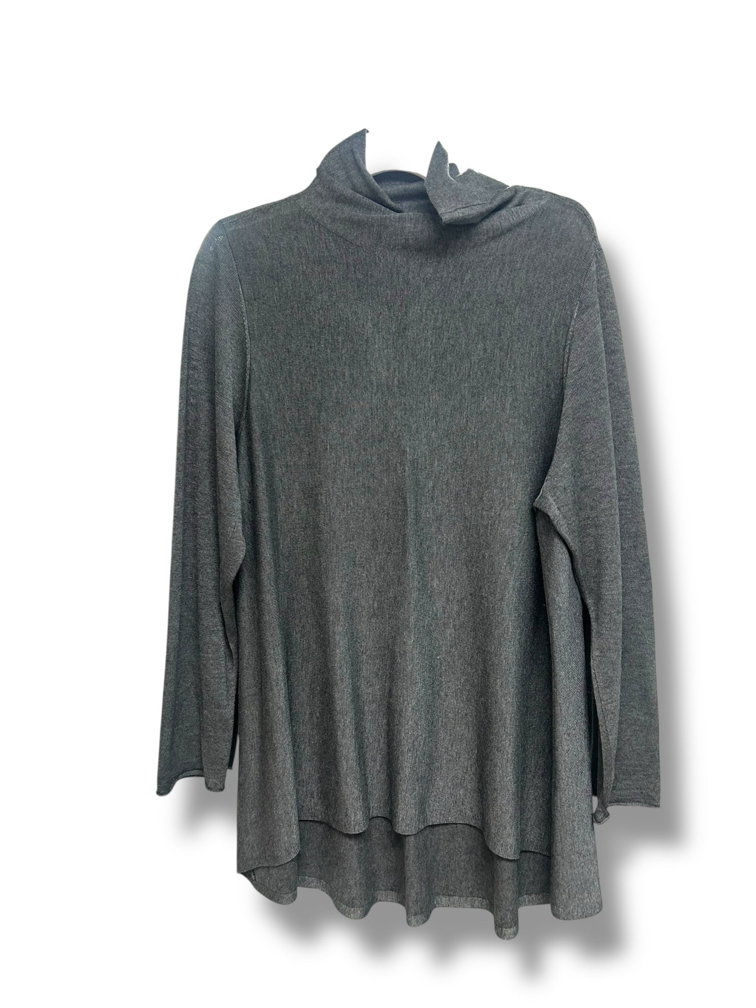 EILEEN FISHER GRAY DRAPED MOCK NECK LONG SLEEVE MERINO WOOL BLEND BLOUSE SIZE XL
