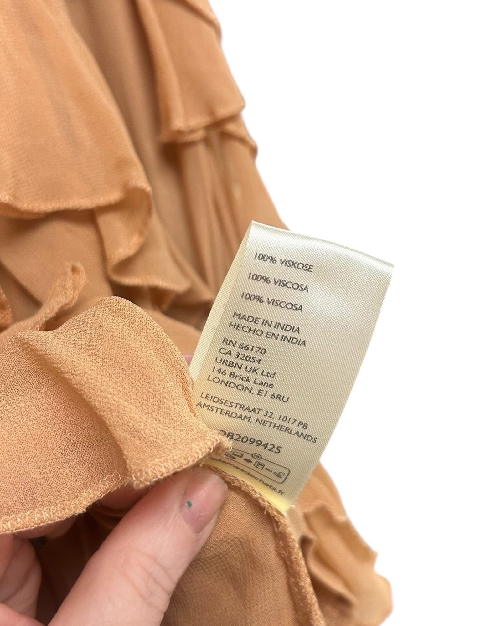 ANTHROPOLOGIE SHEER RUFFLE PEACH LONG SLEEVE BUTTON DOWN BLOUSE SIZE SMALL