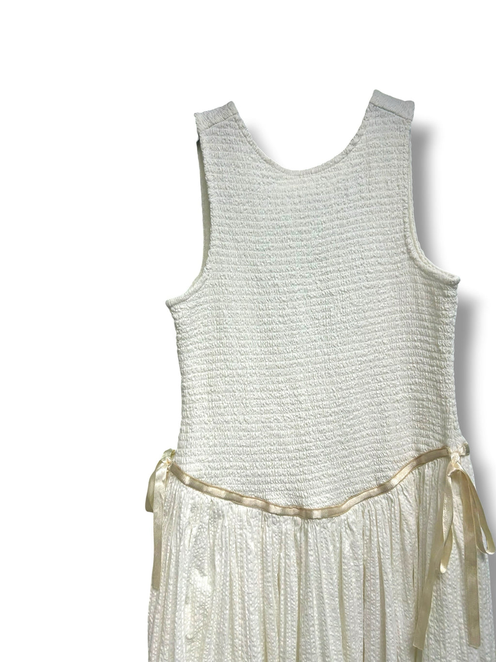 FREE PEOPLE SMOCKED SEERSUCKER NIGHTINGALE MIDI WHITE DRESS SIZE SMALL