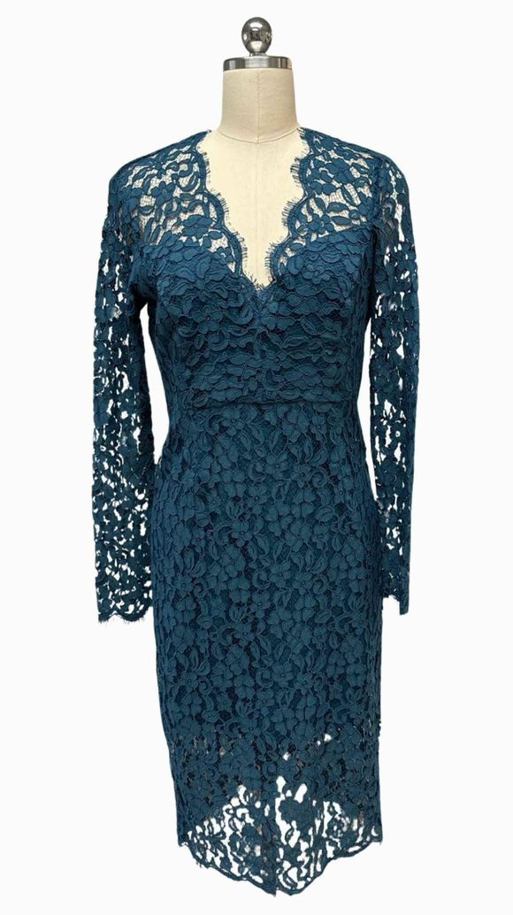 BARDOT NWT! BARDOT LACE OVERLAY SHEATH COCKTAIL TEAL DRESS SIZE L