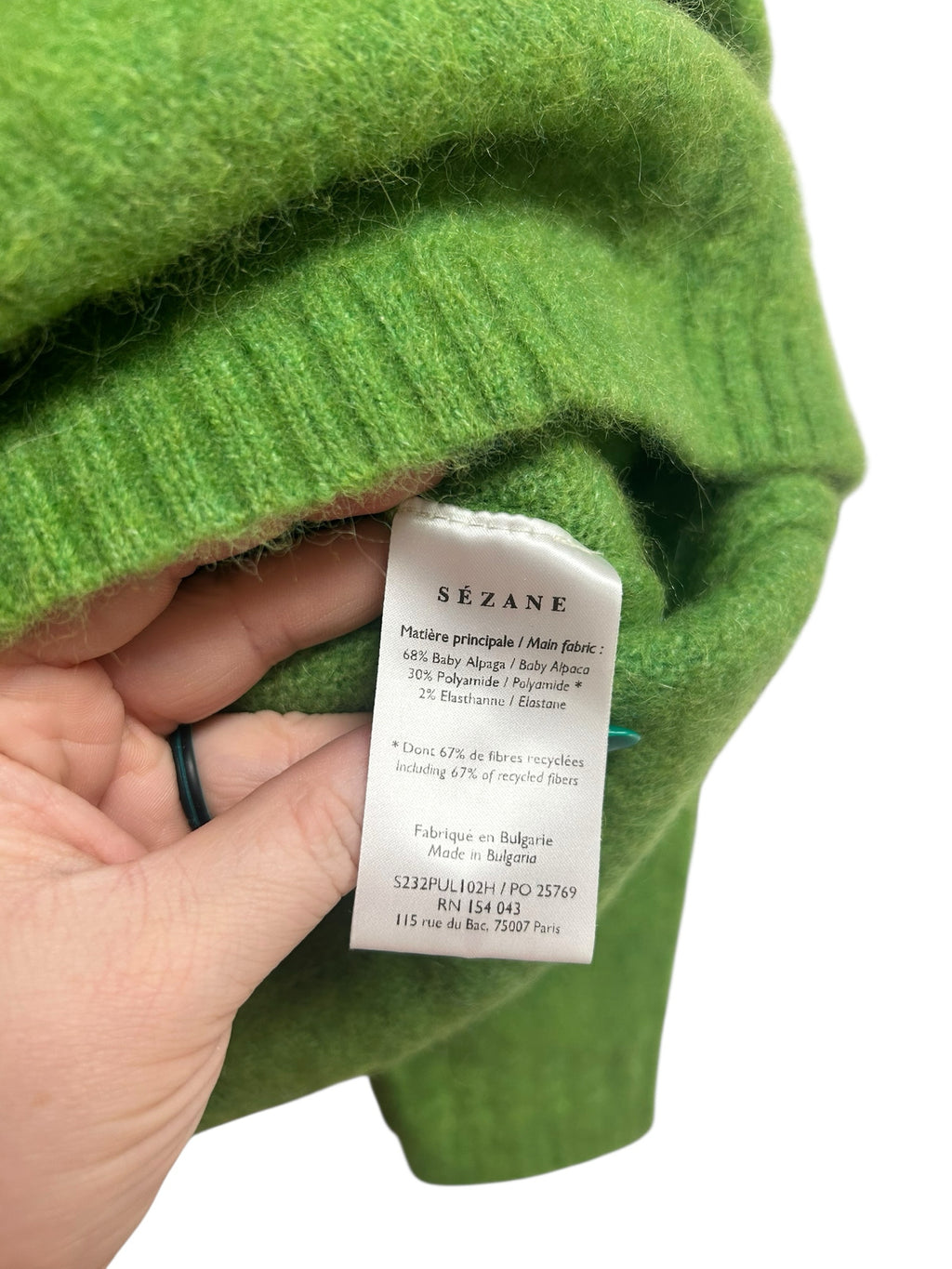 LA MAILLE SEZANE AMIEL LIGHT GREEN ALPACA BLEND JUMPER SWEATER SIZE SMALL