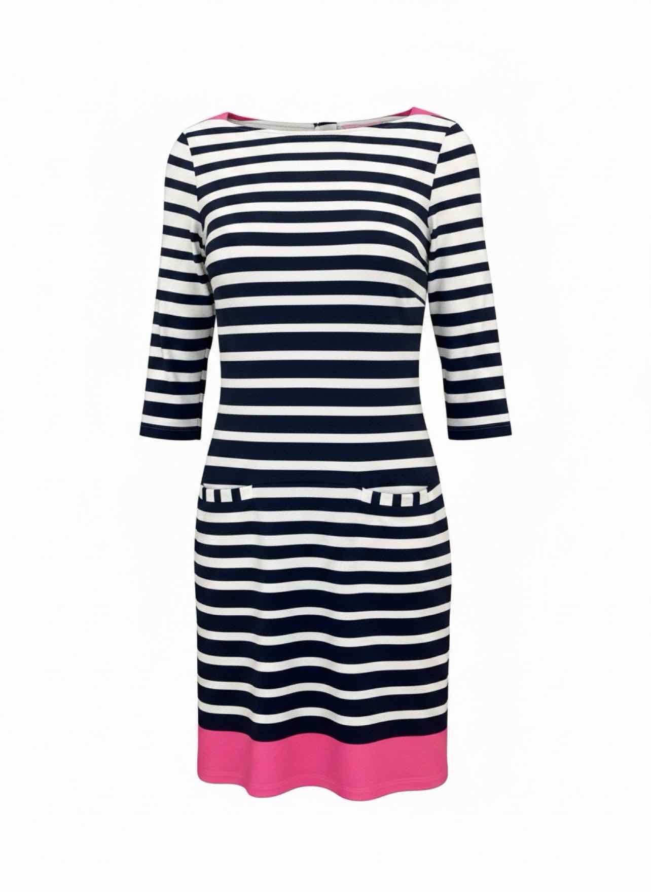 LILLY PULITZER NWT STRIPE IRINA NEON PINK TRIM DRESS SIZE: L
