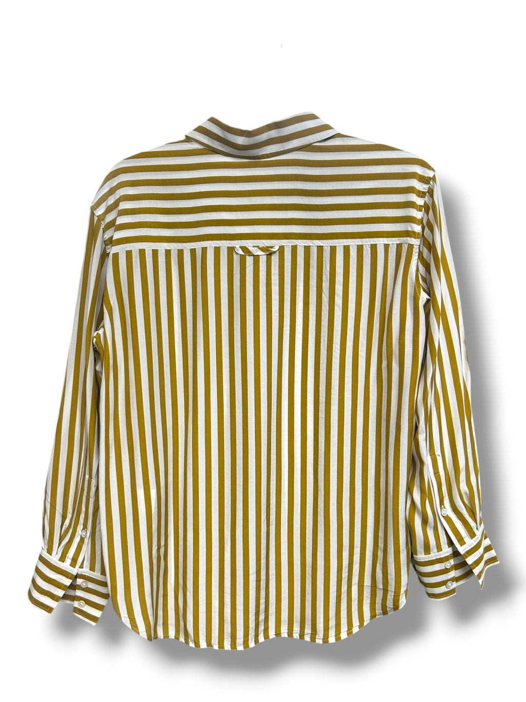 AYR THE DEEP END YELLOW STRIPE SILK BLEND BUTTON DOWN BLOUSE SIZE SMALL