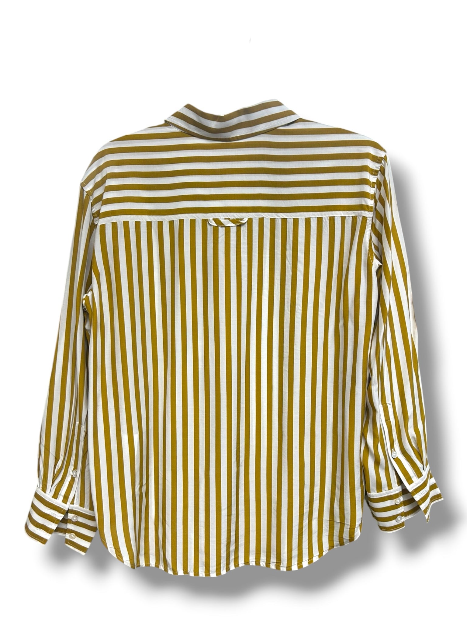 AYR THE DEEP END YELLOW STRIPE SILK BLEND BUTTON DOWN BLOUSE SIZE SMALL