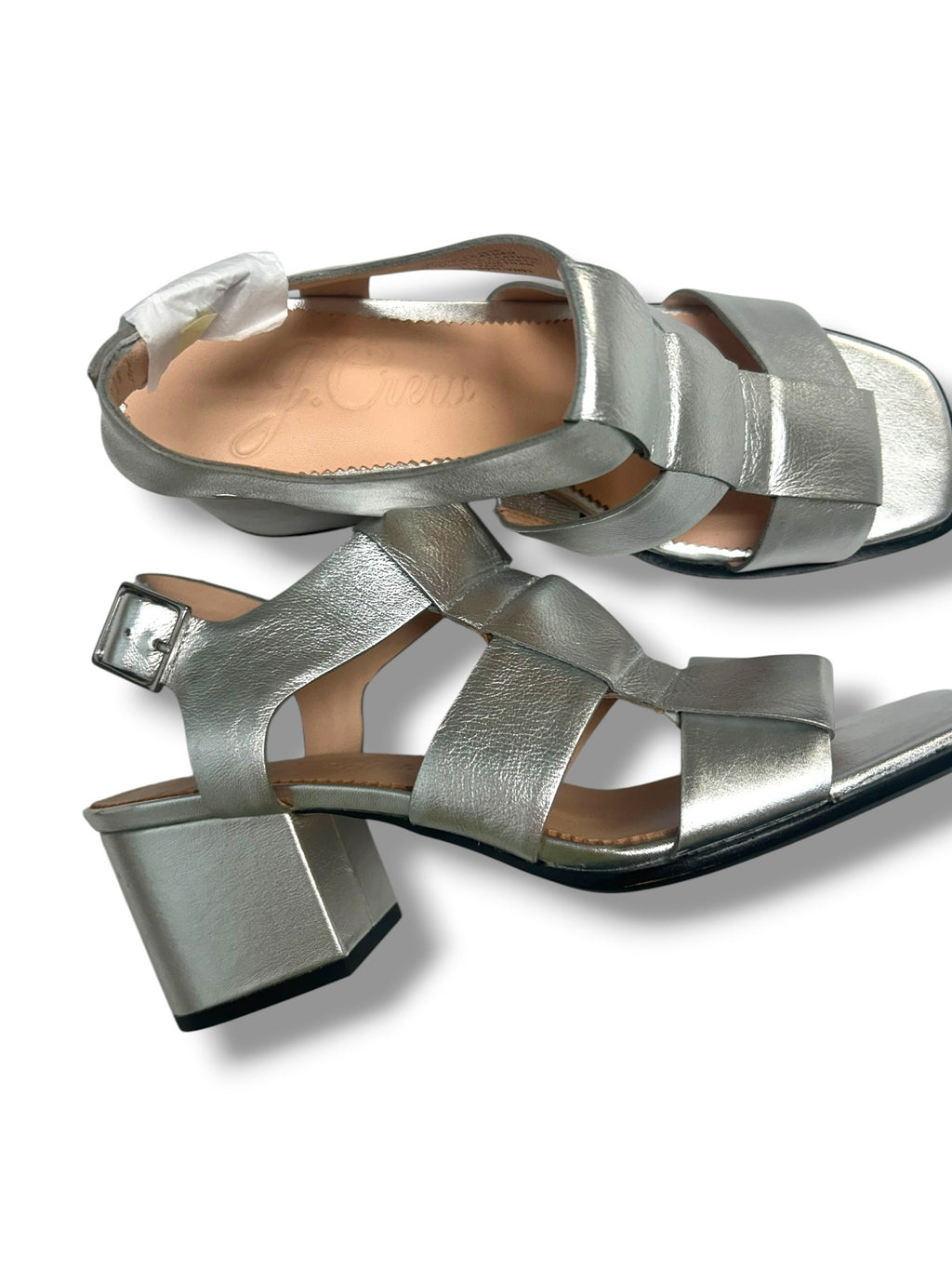 NEW IN BOX J.CREW METALLIC DYLAN FISHERMAN SILVER HEEL SANDALS SIZE 8.5