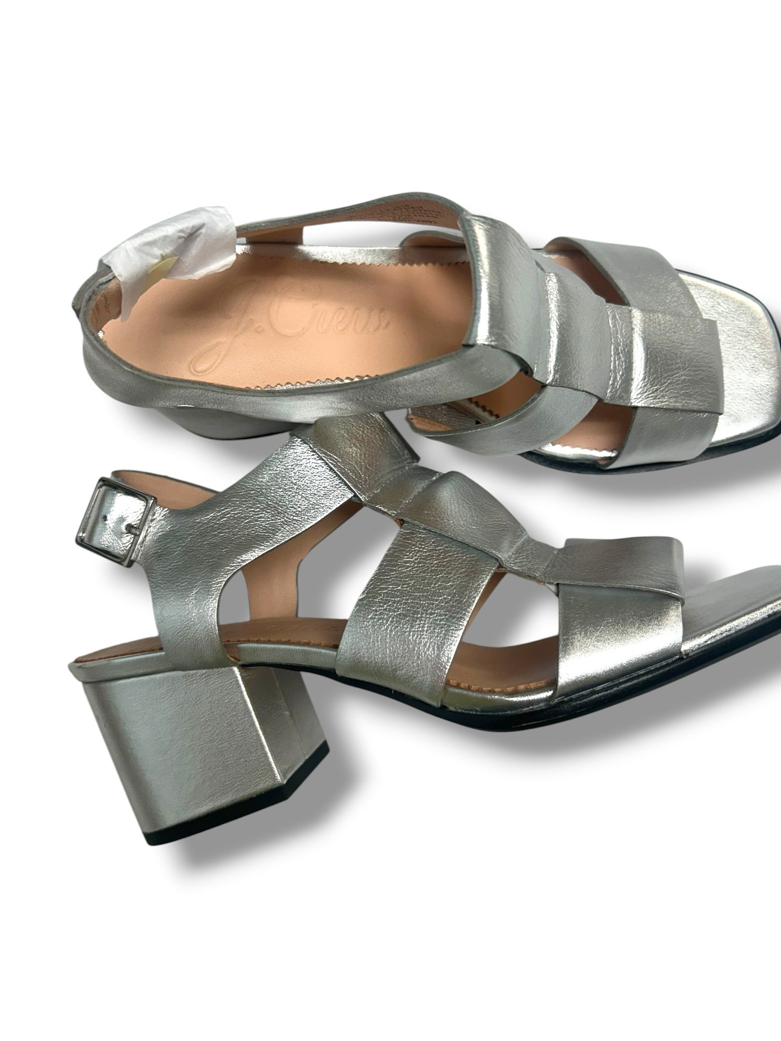 NEW IN BOX J.CREW METALLIC DYLAN FISHERMAN SILVER HEEL SANDALS SIZE 8.5