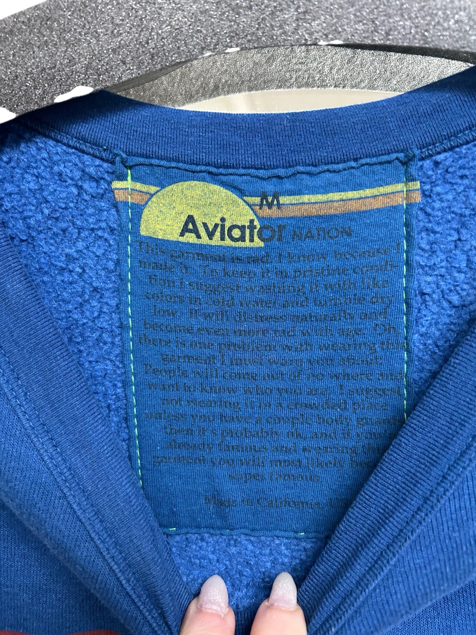 AVIATOR NATION KULE GRAPHIC PRINT CREWNECK BLUE SIZE MEDIUM