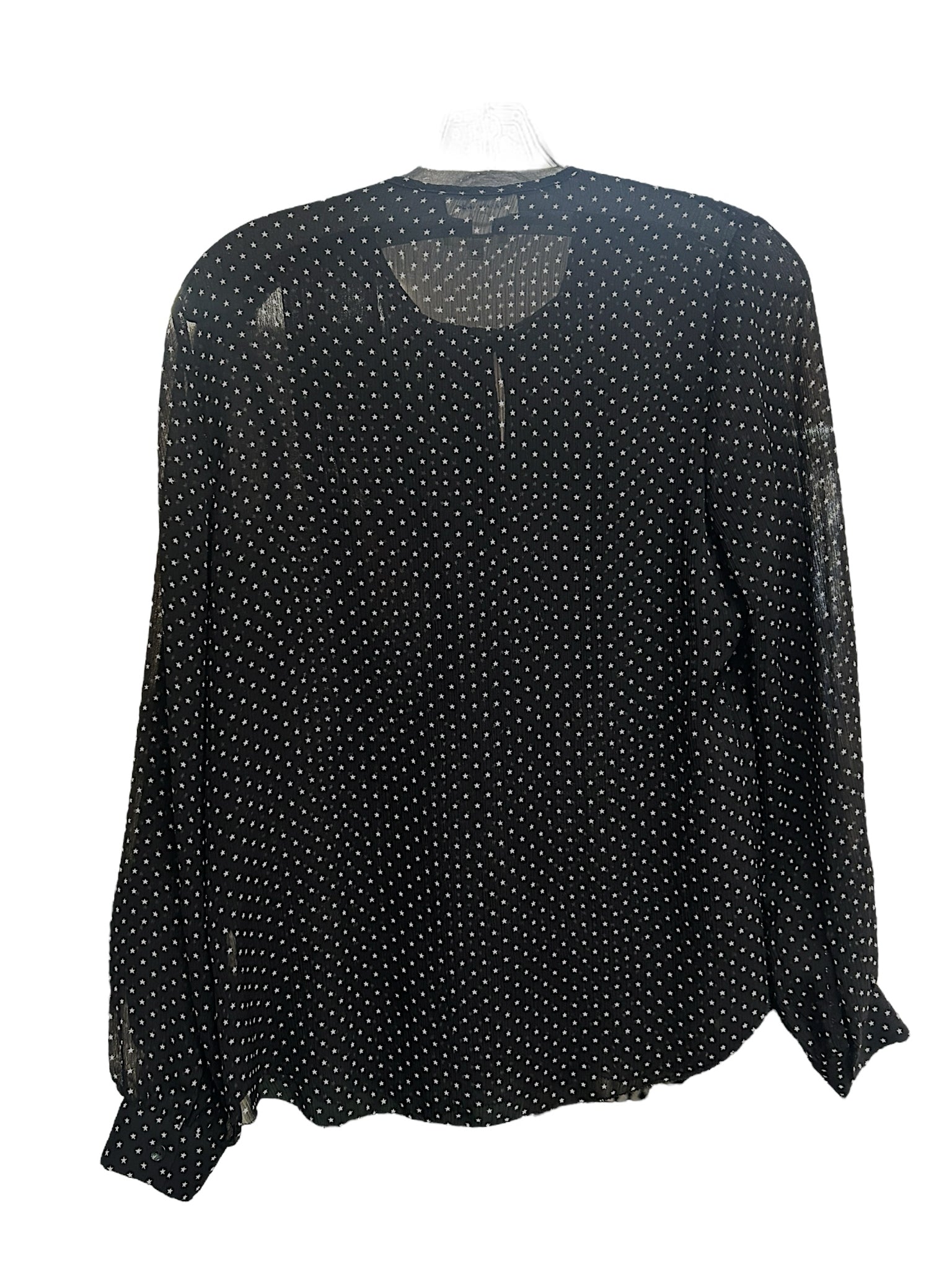 L'AGENCE TABITHA RUFFLE SHEER STAR PRINT BLACK WHITE BLOUSE SIZE SMALL
