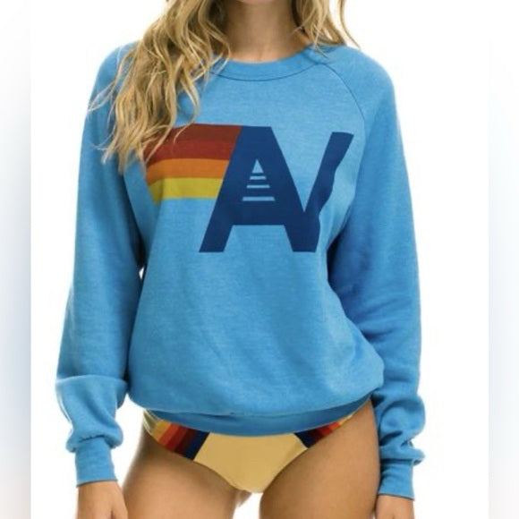 AVIATOR NATION KULE GRAPHIC PRINT CREWNECK BLUE SIZE MEDIUM