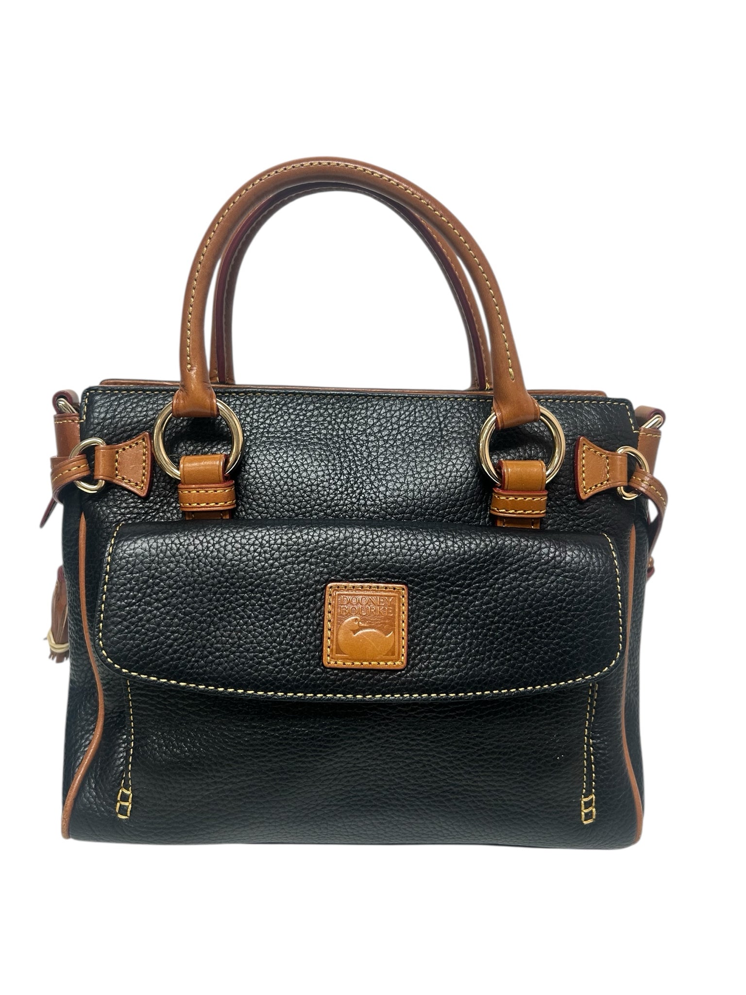 DOONEY AND BOURKE PEBBLE GRAIN BROWN BLACK MEDIUM SATCHEL