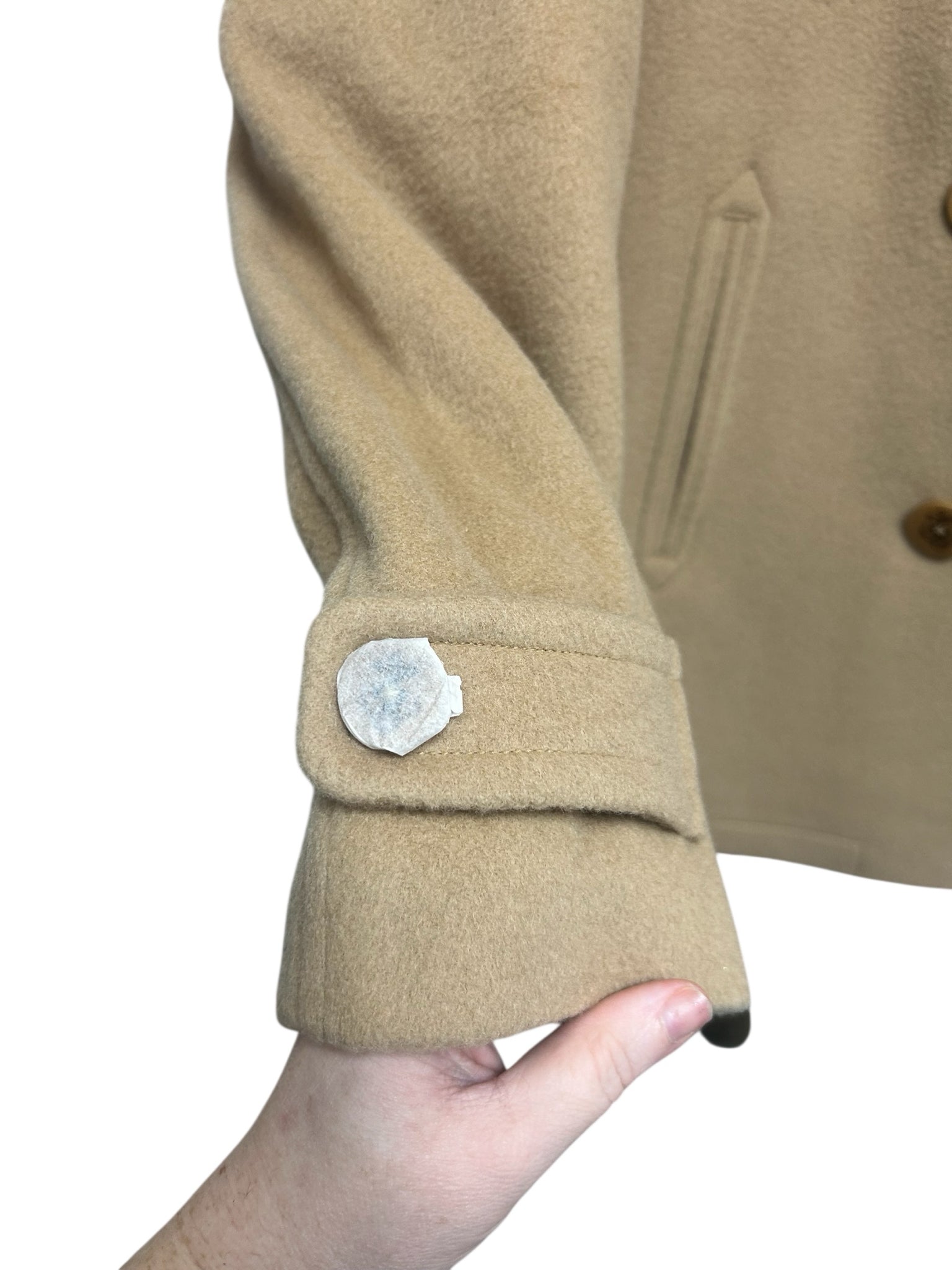 LL BEAN  NEW LAMBS WOOL DOUBLE BREASTED PEA COAT TAN SIZE 12