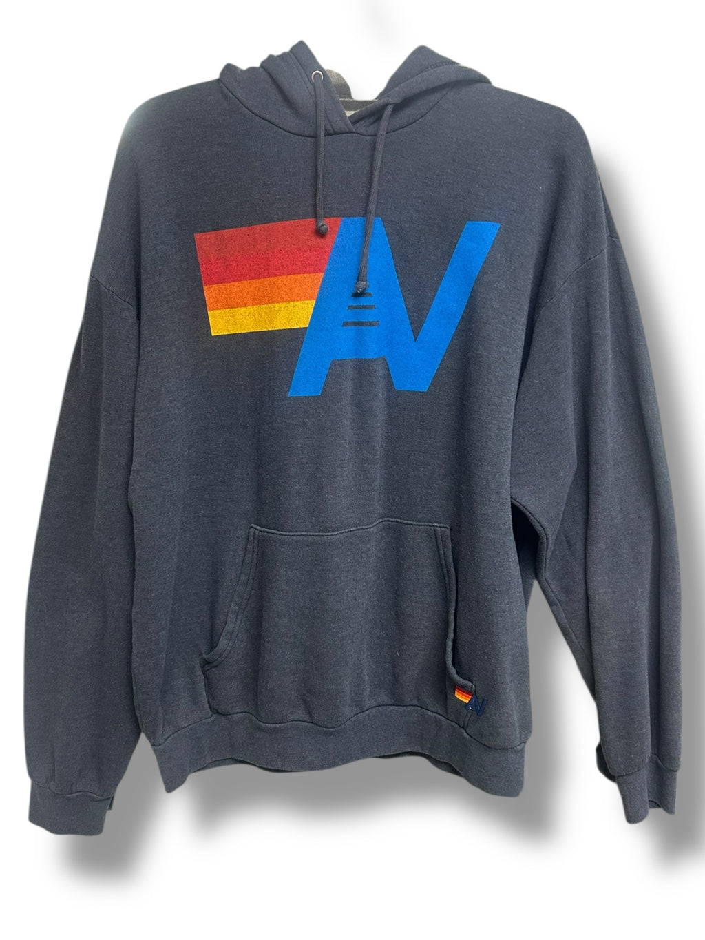 AVIATOR NATION OVERSIZED CHARCOAL LOGO HOODIE SIZE MEDIUM