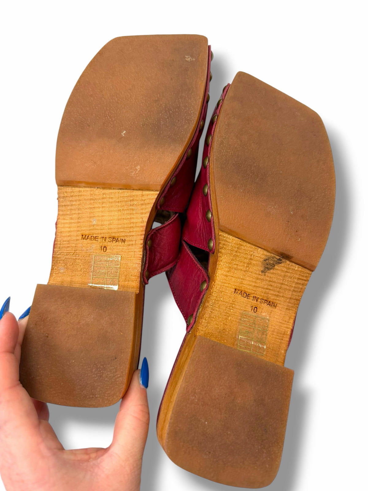 FREE PEOPLE IVY STUDDED RED LEATHER SQUARE TOE  MULES SIZE 10