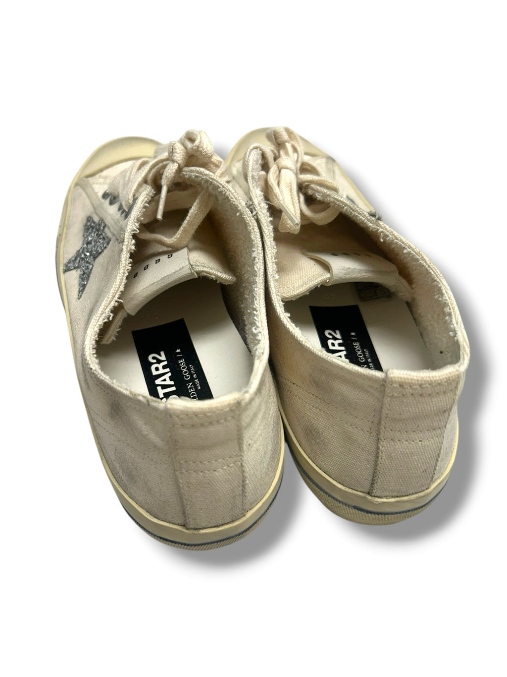 NIB GOLDEN GOOSE V STAR BEIGE CANVAS GLITTER STAR SNEAKERS SIZE 40 US 10