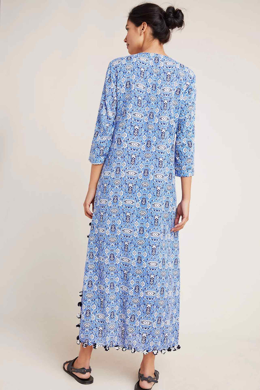 ROLLER RABBIT PRINT EMBRIDERY POM POM KAFTAN DRESS SIZE: XL