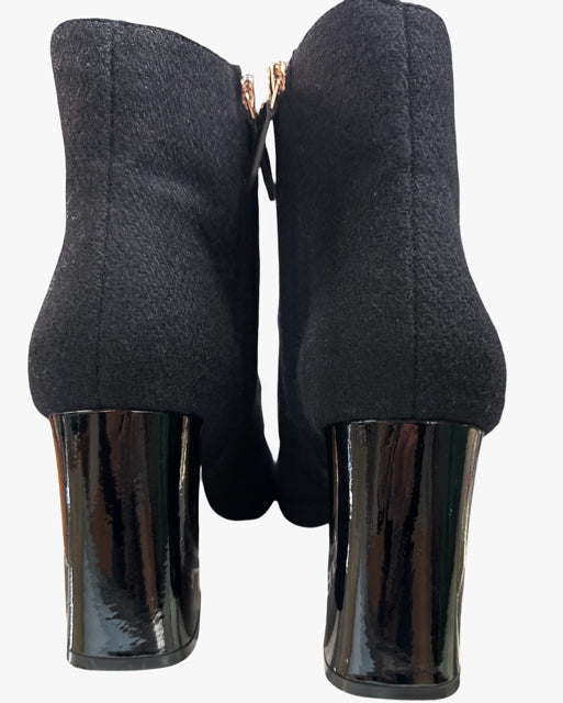 TORY BURCH MARISA FELTED WOOL STRAPPY LOGO BUTTON BOOTIES SIZE 10