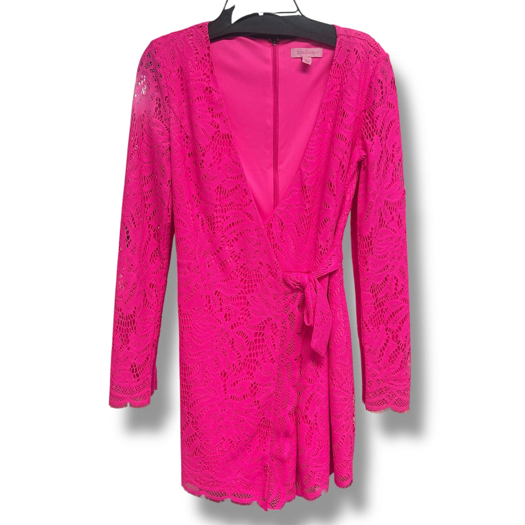 LILLY PULITZER PINK TIKI WRAP FRONT LONG SLEEVE ROMPER SIZE XXSMALL