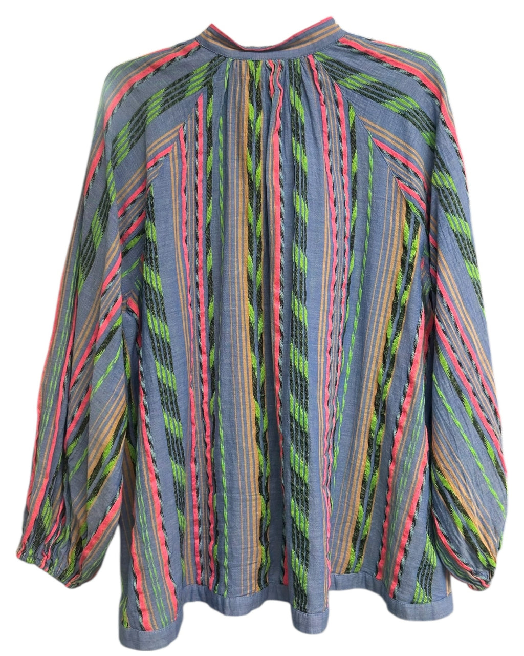 ANTHROPOLOGIE DEVOTION TWINS OPALIOS STRIPED NEON BLOUSE SIZE SMALL