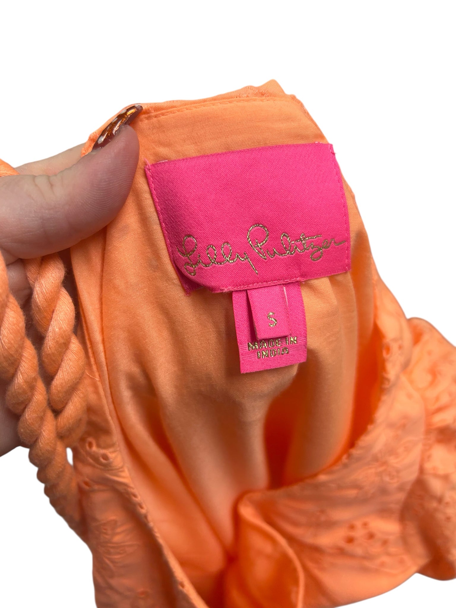 LILLY PULITZER KEYLA SWING EYELET W/TASSEL BELT PEACH ORANGE SIZE SMALL
