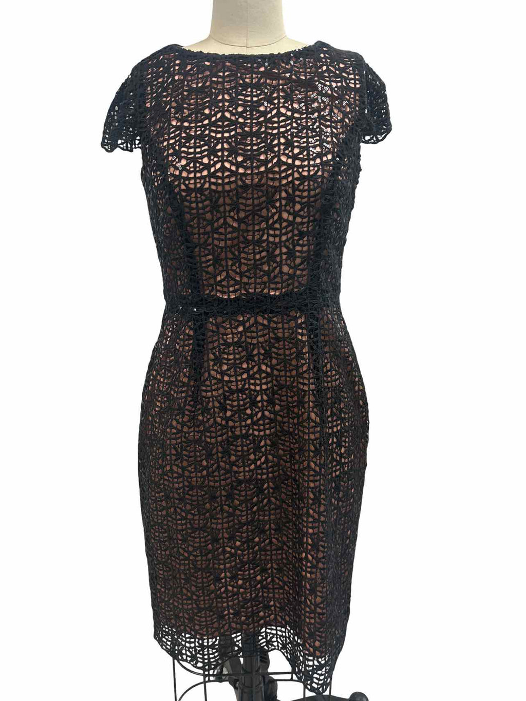 HOSS INTROPIA  BLACK LACE SEQUIN OVERLAY DRESS SIZE: 38