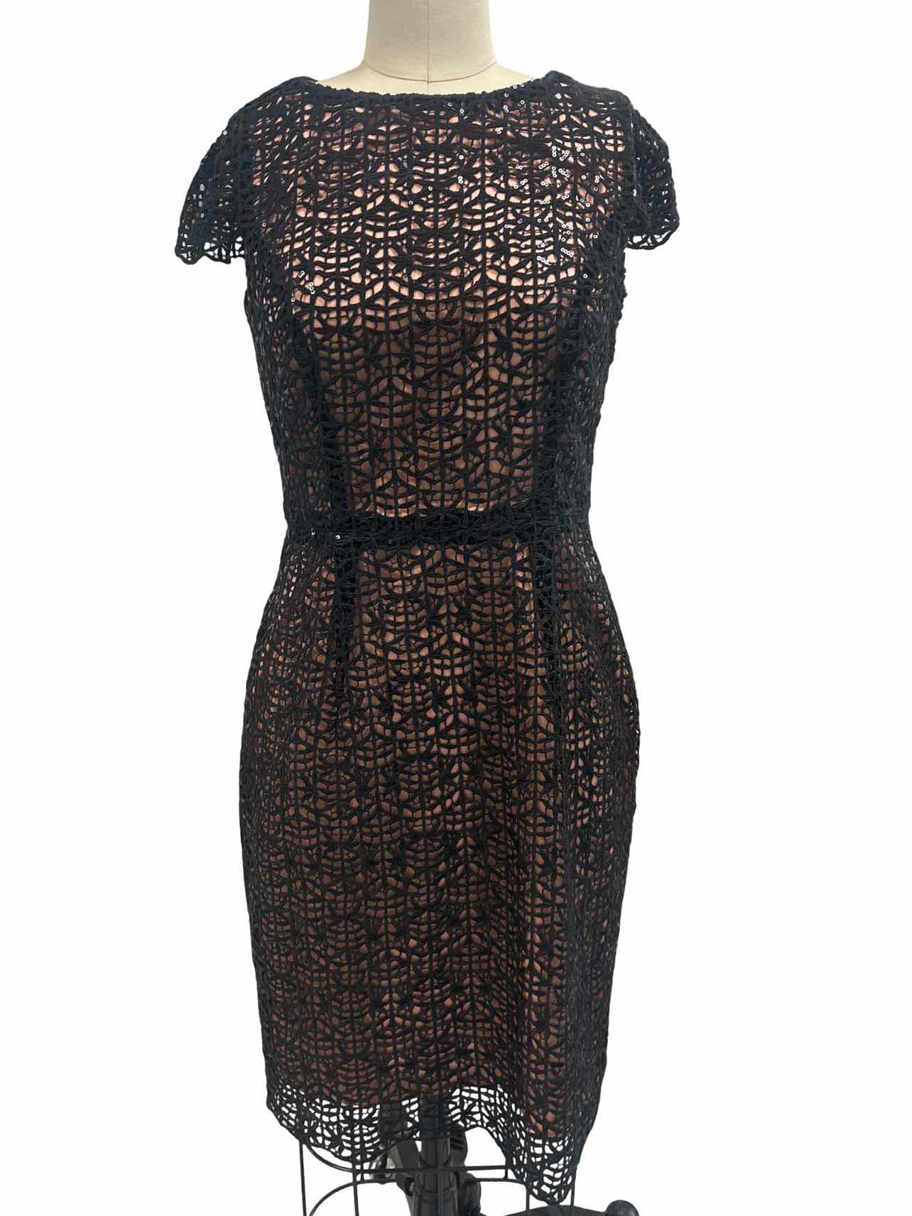 HOSS INTROPIA  BLACK LACE SEQUIN OVERLAY DRESS SIZE: 38