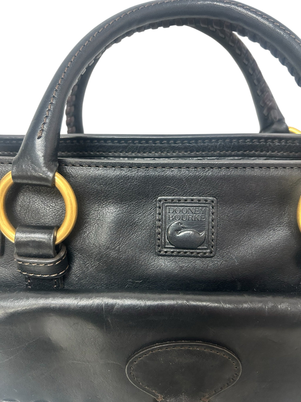 DOONEY AND BOURKE BLACK LEATHER FLORENTINE MEDIUM SATCHEL