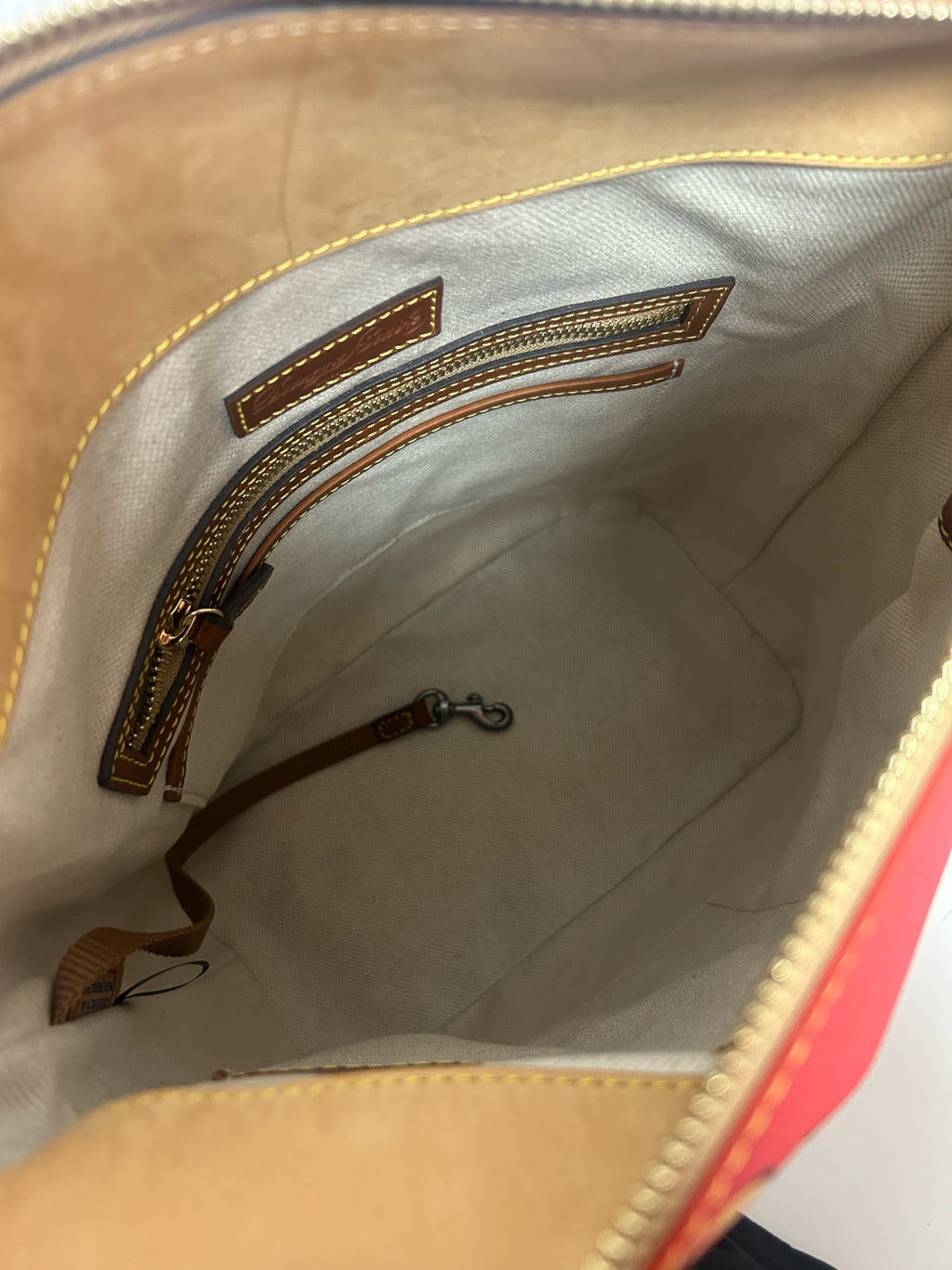 DOONEY & BOURKE LARGE MONOGRAM COATED HOBO SHOULDER BAG RED